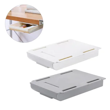 

2PCS Hanging Container ABS Drawer Style Storage Box Punch Free Adhesive Pen Box Under Table Desk Organizer (Size L, 1PC Grey, 1P