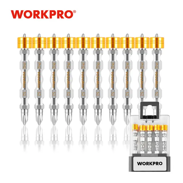 WORKPRO-Juego de puntas magnéticas para destornillador, 10 piezas, 65mm, con doble punta PH2 para electrodomésticos 1