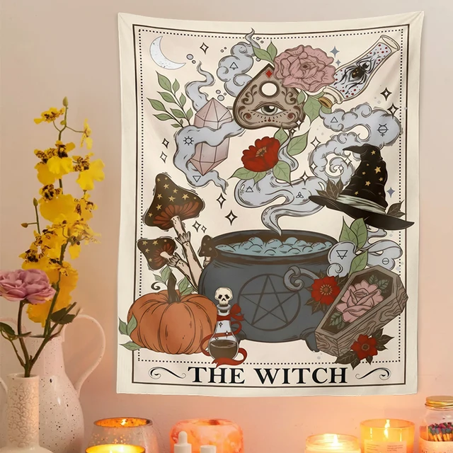 A Boszorkány Tarot Kártya Gobelin Fali Függő Retro Boho Ház Mag Otthoni Dekoráció Hippi Gomba Szőnyeg - Image 4