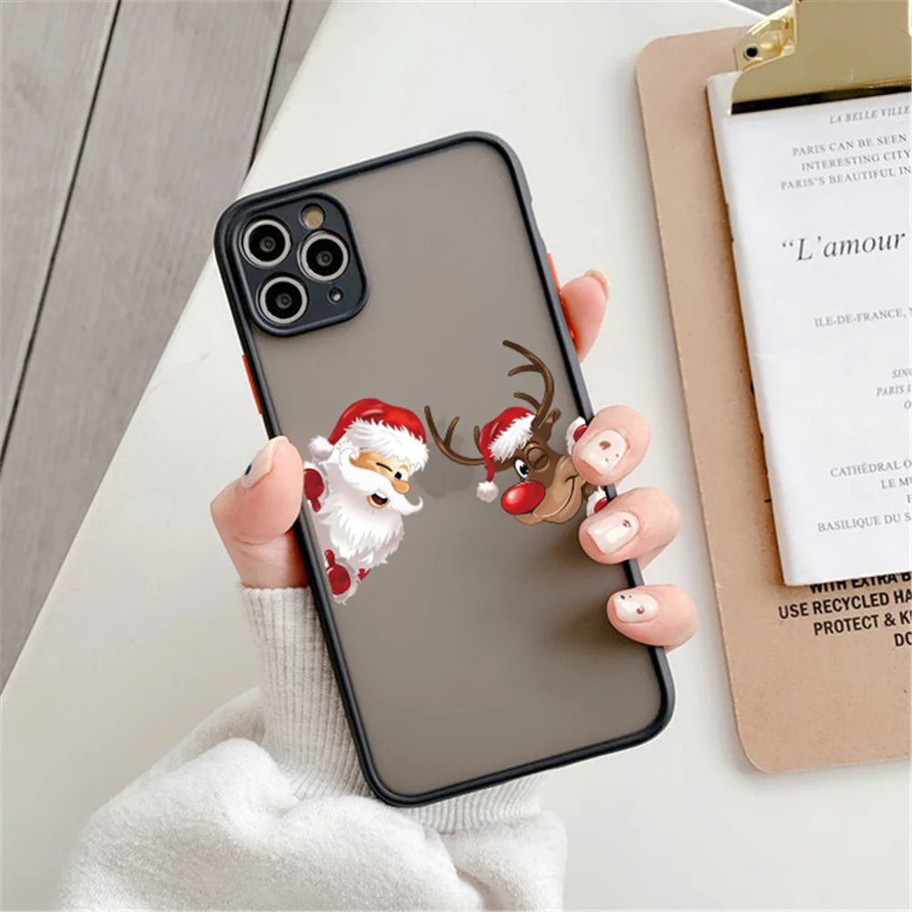 USLION Cute Christmas Santa Claus Elk Phone Case For iphone 11 12 13 Pro Max Mini XR Xs Max 7 8 Plus Hard PC Protection Cover iphone 13 phone case