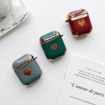 

For AirPods 1/2 Cover luxury Love heart gold Plating Simple Protection Silicone Case coque For Air pods case Earphone Case funda