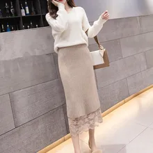 Длинная юбка, Saia Longa, хлопок, одноцветная,, натуральный полиэстер, пачка, Faldas,, для женщин,, новая зимняя кружевная юбка, вязаная