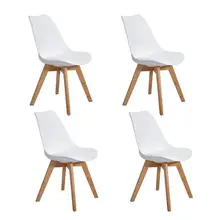EGGREE Set of 4 Tulip PU Padded Dining Chair with Oak Wood Legs for Dining room and Bedroom - White - 2-8days EU warehouse