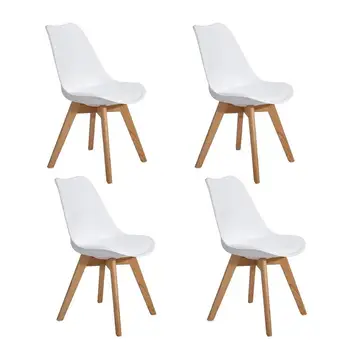 

EGGREE Set of 4 Tulip PU Padded Dining Chair with Oak Wood Legs for Dining room and Bedroom - White - 2-8days EU warehouse