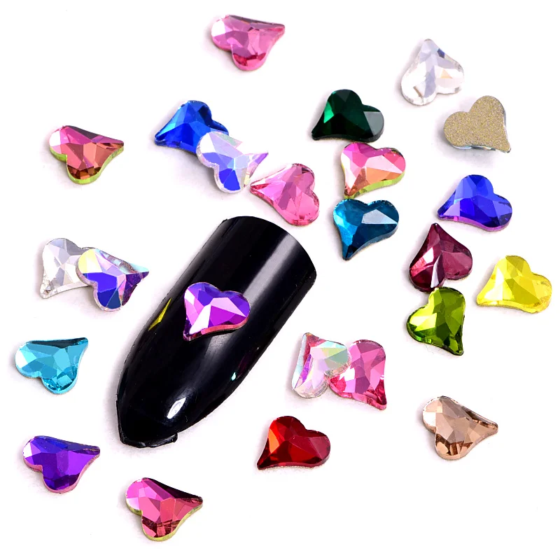 20pcs 5*6mm Heart Shape K9 Non Hot Fix Rhinestones Flatback Nail Art Glass Crystal Strass for Nails Decoration B1343 | Дом и сад