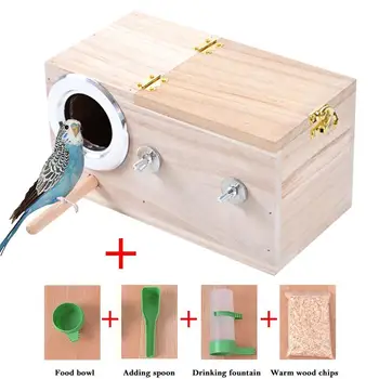 

Pet Bird natural wooden House Breeding Box Bird Nest Left Opening Hatching Side Opening Partition Separation Design Easy Clean