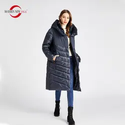 Современное новое зимнее пальто SAGA 2019, Женское пальто с хлопковой подкладкой, парка для женщин, длинная куртка, зимние женские пальто и