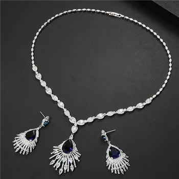 

Korea Style Fahsion Wedding Jewelry Sets For Women Crystal Zircon White gold Engagement Earrings Necklaces Set