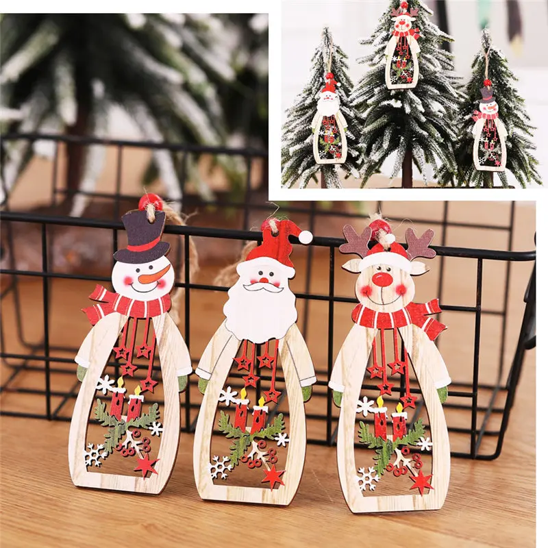 

Wooden Snowflake Candle Hollow Santa Claus Christmas Tree Decorations Wine Bottle Shape Xmas Christmas Pendant Happy New Year U3