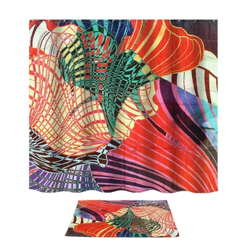 

New Ccolorful Art Circle Bathroom Shower Polyester Waterproof Curtain With 12 Hooks Bathroom Bathtub Bathing Cover