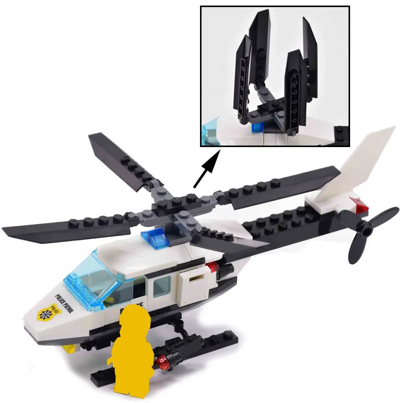 

KAZI City Mini Police Figure Motorcycle Vehicle Helicopter Prisoner Car Boat Building Blocks Bricks Toys For Children