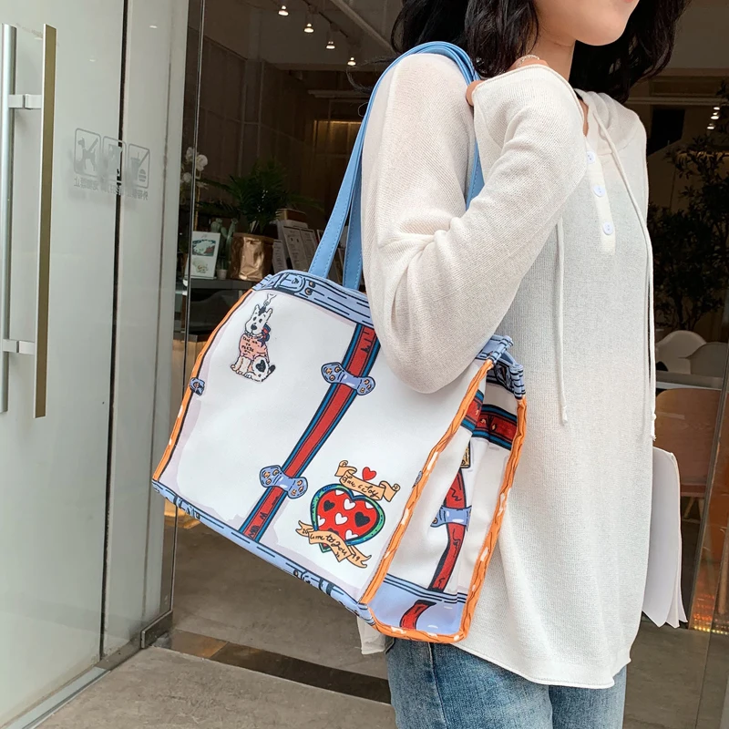 

2019 Tote Bag Environmental Reusable Shopping Bag Good Quality Printing Canvas Fabric Bag Women Shoulder Large Capacity Bag