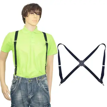 

Stretch Strap Adjustable Strong Clip Gift Suspenders Men Solid Color Polyester Elastic Adult Belt X-shape Braces With 4 Clips