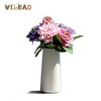 

VILEAD 3 Styles White Ceramic Flower Vase Fashion Simple Hotel Office Home Wild Crafts Ornaments Cylindrical Vase Decor Home