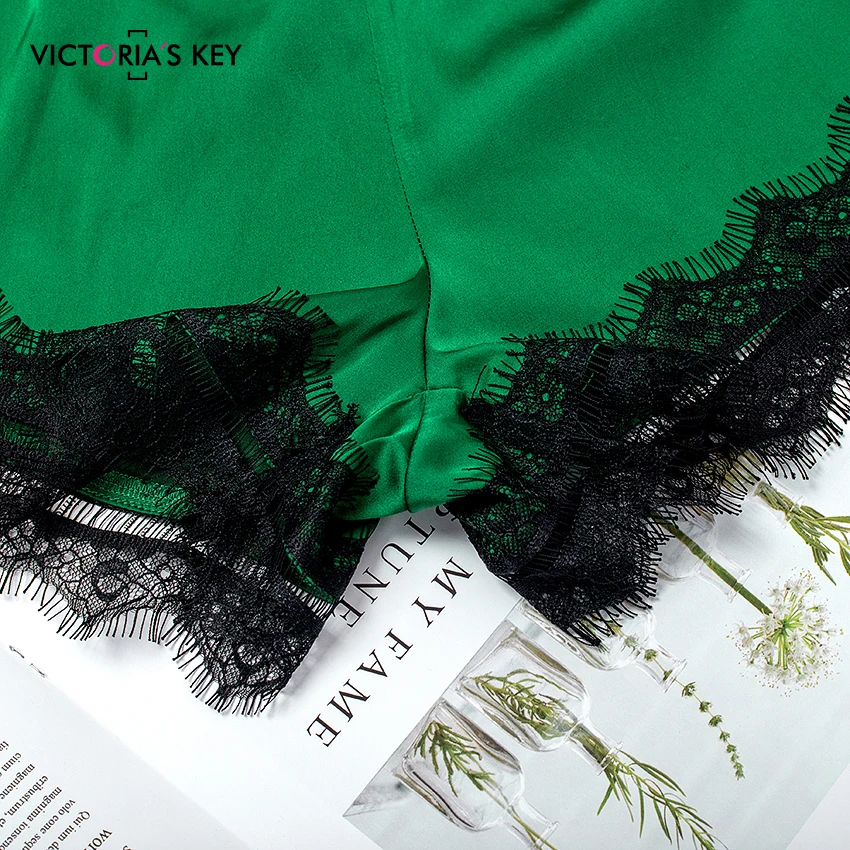 Зеленая атласная пижама с v образным вырезом от Виктории сексуальная сорочка