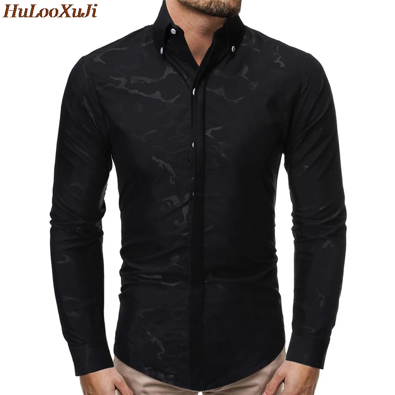 HuLooXuJi рубашки для мужчин с камуфляжным принтом с длинным рукавом Хлопок Slim Fit деловые вечерние блузки Размер США: xs-xl