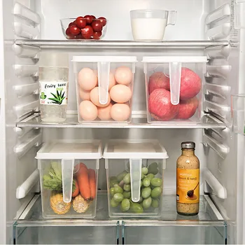 

Crisper Box Handle Drawer Egg Box Kitchen PP Transparent Rectangular Refrigerator Storage Box Household Organizer
