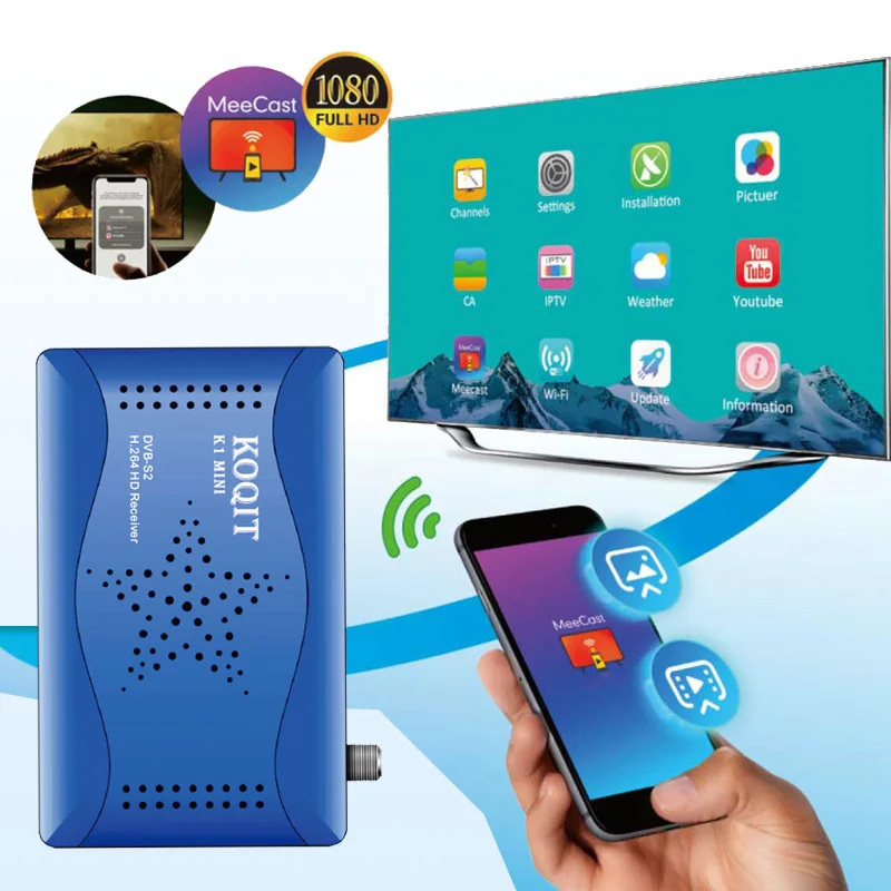 Koqit DVB S2 Receiver satellite tv receiver Mirror Screen Cast tv Wifi Remote Receptor DVB-S2 satellite Internet finder Youtube