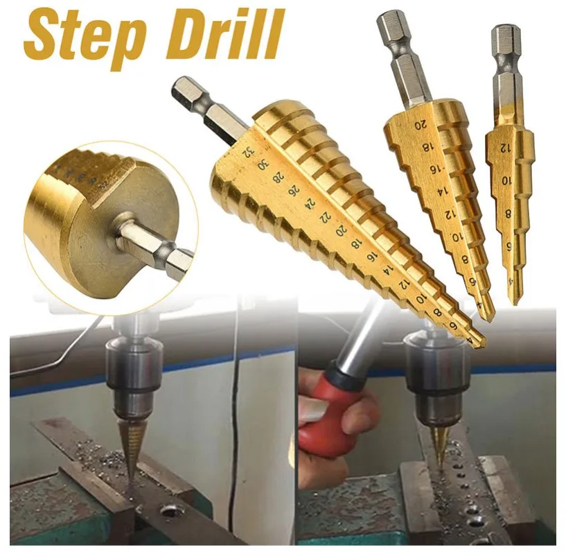 20sets HSS Drill Bit 4-12 4-20 4-32 Drilling Power household Tools Steel Wood Hole Cutter Cone Drill Hexagonal shank straight