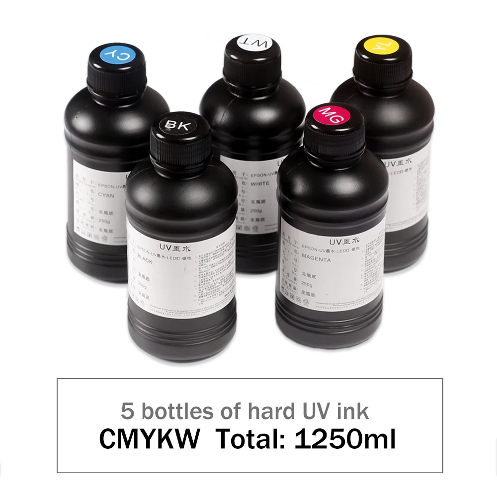UV Ink 5 bottles 1 set kit 1250ML/2500ML for flatbed printer Used in EPSON DX5 DX7 DX11 TX800 XP600 L1800 L805 R1390 Printhead printer uv ink
