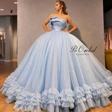 PEORCHID, светильник, синее длинное платье для выпускного вечера, бальное платье, роскошное дубайское Тюлевое платье с оборками, блестящая праздничная одежда, вечерние платья для женщин