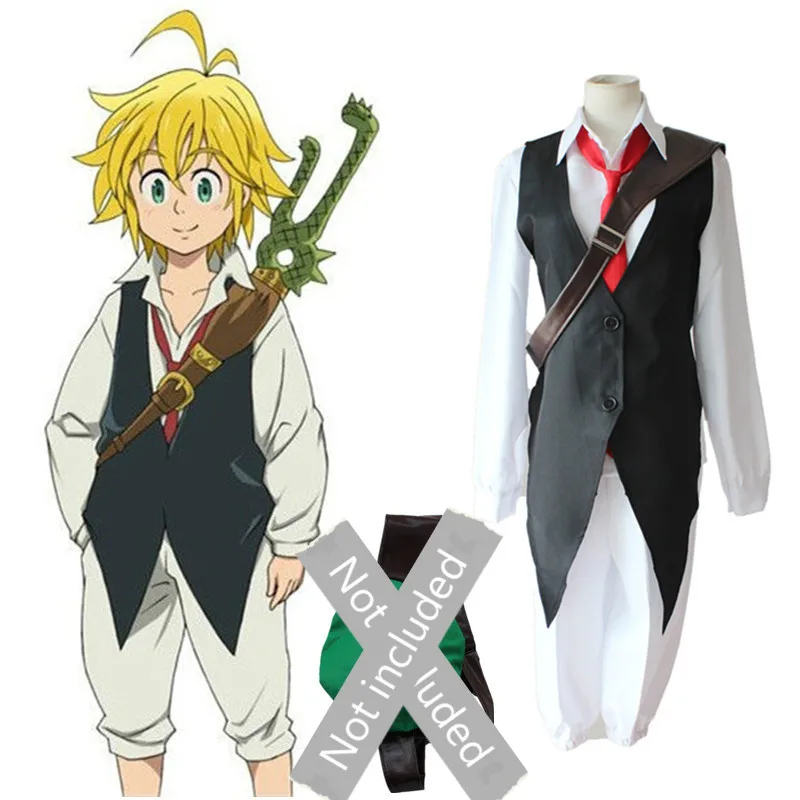 Costume(without bag) The Seven Deadly Sins, аниме, Meliodas Dragon's Sin of Wrath, карнавальный костюм, полный комплект, Униформа, рубашка+ жилет+ штаны+ галстук, парик - Цвет: Costume(without bag)