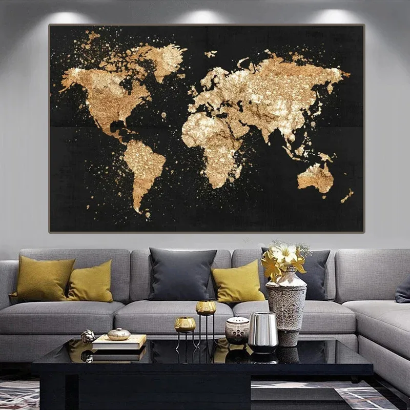 Big Size World Map Canvas Painting Retro Posters and Prints Modern Wall Art Picture for Living Room Study Home Decor Cuadros