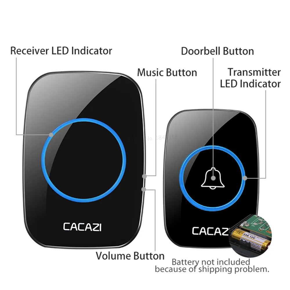 CACAZI Wireless Waterproof Doorbell 300m Range US EU UK AU Plug Home Intelligent Door Bell Chime 1 2 Button 1 2 3 Receiver