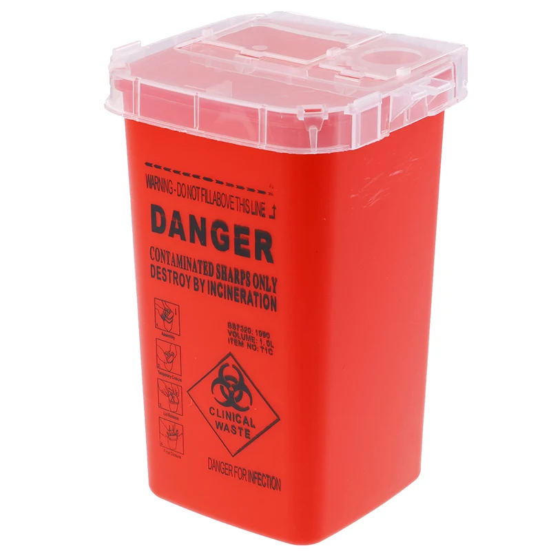 1L Capacity Sharps Container Medical Needles Bin Biohazard Tattoo Piercing Needles Disposal Collect Box Tattoo Artist Waste Box