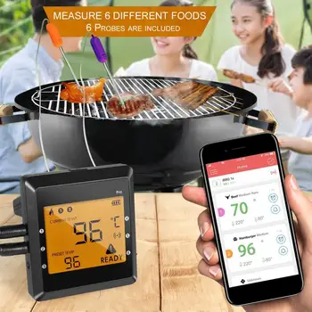 

Smart Barbecue Probe Wireless Bluetooth Digital BBQ Thermometer 6 Channels 6 Probes Food Meat Display Real Time Status