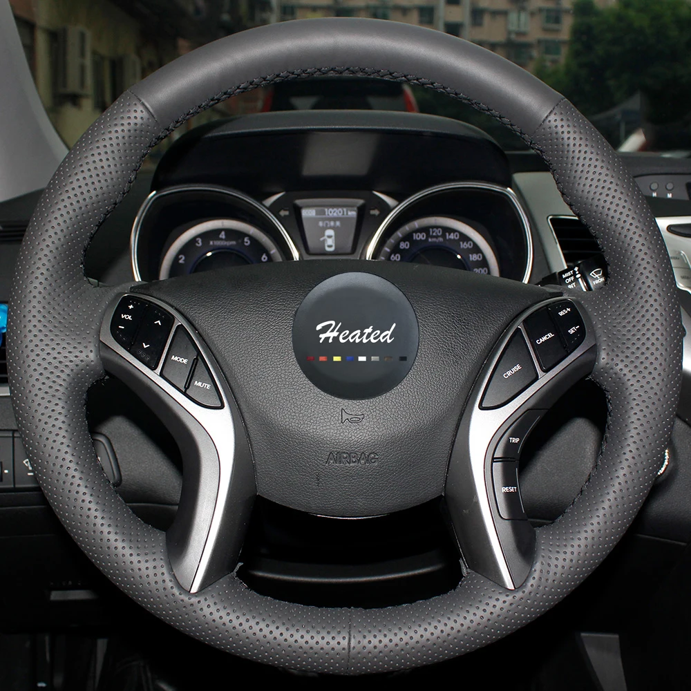 Оплетка на руль из микрофибры с подогревом для Hyundai Elantra 2011 2016 Avante i30 2012 2016|leather steering
