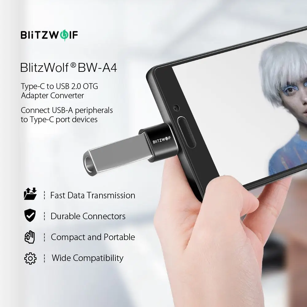 BlitzWolf BW-A4 mini type C к USB2.0 OTG адаптер конвертер 2 шт. для samsung huawei телефон высокоскоростные адаптеры для мобильных телефонов