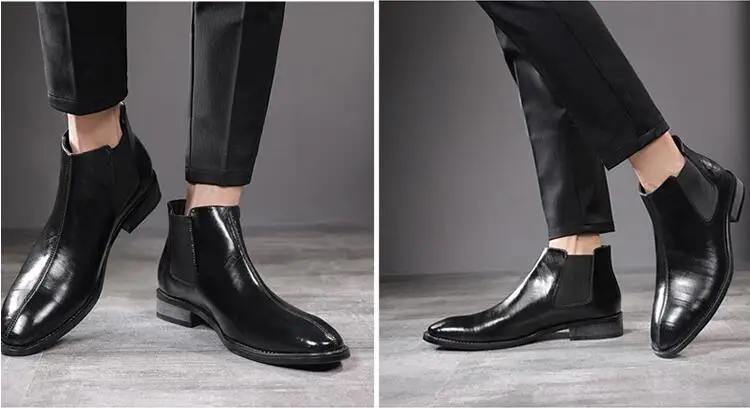 Мужские модные ботинки челси в английском стиле; обувь из натуральной кожи с острым носком; мужские Ботильоны; zapatos de hombre bota masculina
