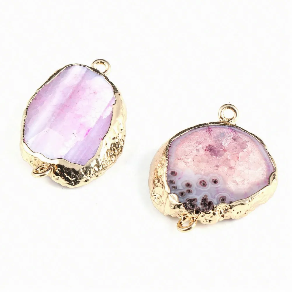 

Natural Stone Connector Irregular Shaped Pink Agates Two Holes Charms For Jewelry Making Bracelet Necklace Earring Accessories