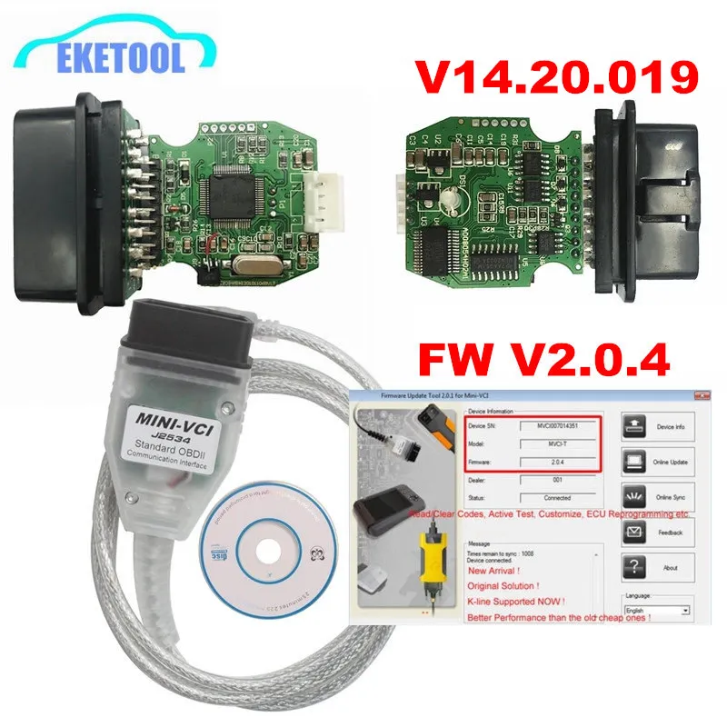 Новинка мини VCI V2.0.4 реальная прошивка обновленный V14.20.019 для Toyota TIS Techstream j2534 K Line CAN