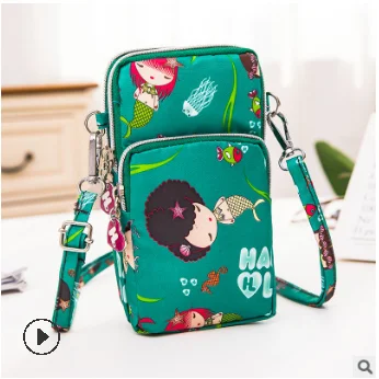 

Mermaid Anti Rain Green Small Crossbody Hand Bags Cell Phone Purse Smartphone Fashion Print Waterproof Coin Handbag Shoulder Bag