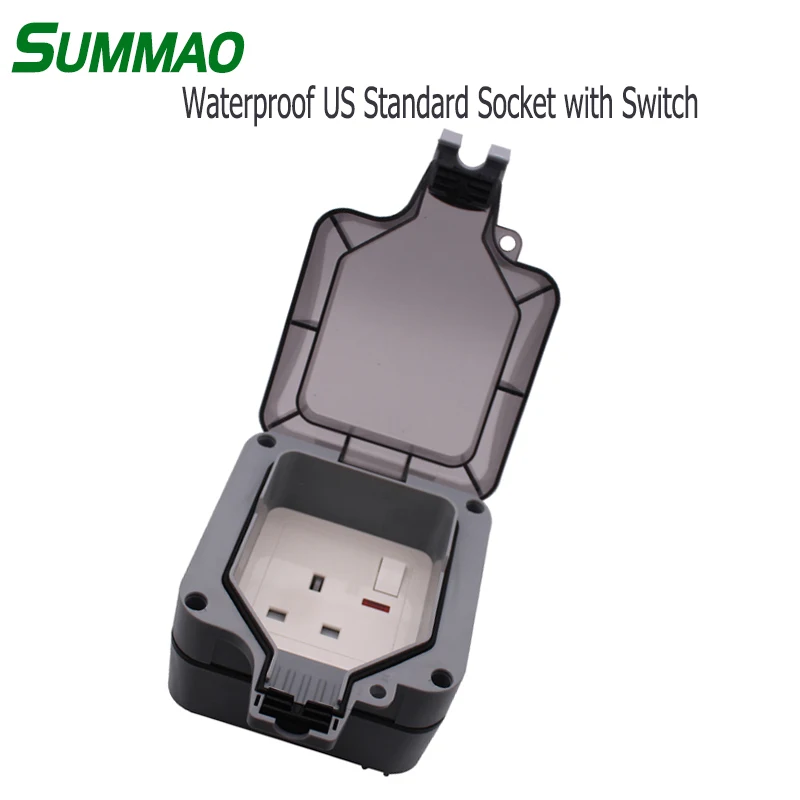

IP66 Waterproof Wall Power Socket Box Outdoor Electrical Outlet 16A US Standard Plug Outlets with Switch Grounded Sockets
