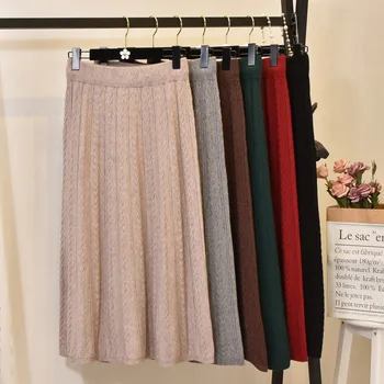

Women 2019 Autumn Winter A Line Elegant Twist Stripe Sweater Skirt