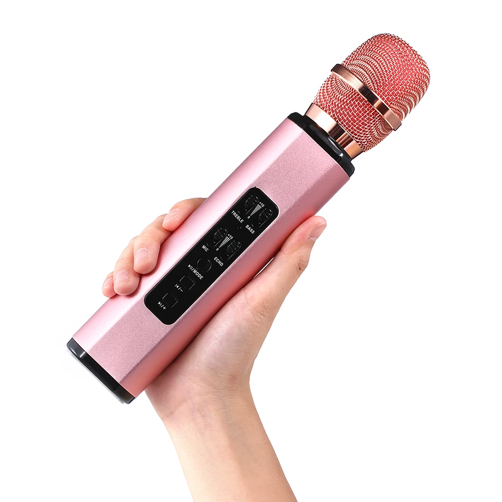 Wireless Bluetooth Portable Karaoke Machine 5 in 1 Handheld Mic Speaker Player Recorder USB Rechargeable with LED Lights for Kids Adults Birthday Party KTV Christmas Gold ENRIZO Karaoke Microphone 