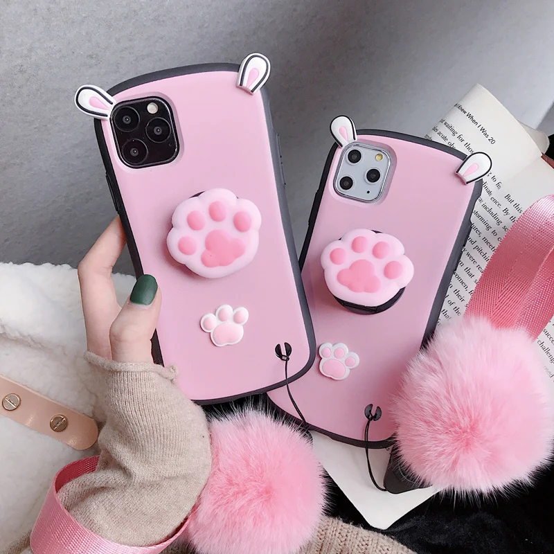 New Pink cute cat support Case For iPhone 11 Pro Max x xr xs Girls Soft silicone Cases 8 7 Plus 6s protection cover | Мобильные