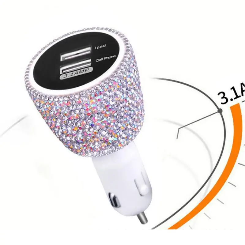 Двойной USB Автомобильное зарядное устройство Bling Стразы адаптер быстрой зарядки хрустальные украшения 3.1A