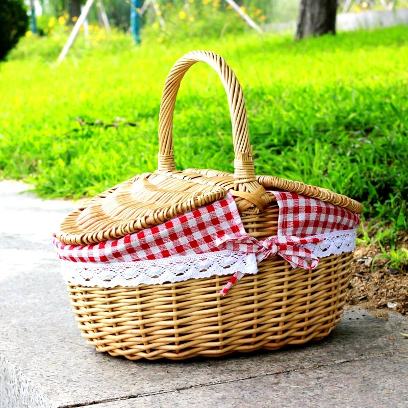 Feste e Barbecue TTBD Cesto da Picnic nel Vimini Stile Country con Coperchio e Manico e Fodere per Picnic Feste e Barbecue TTBD Cesto da Picnic nel Vimini Stile Country con Coperchio e Manico e Fodere per Picnic