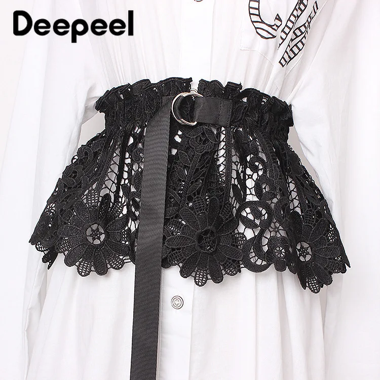 Deepeel 1 шт., 20 см* 60 см, женский полый винтажный пояс, цветочный кружевной эластичный широкий пояс, регулируемый пояс с металлической пряжкой CB614