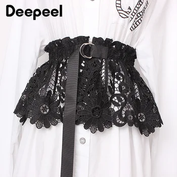

Deepeel 1pc 20cm*60cm Women Hollow Vintage Cummerbunds Flower Lace Elastic Wide Belts Adjustable Metal Buckle Waist Skirt CB614
