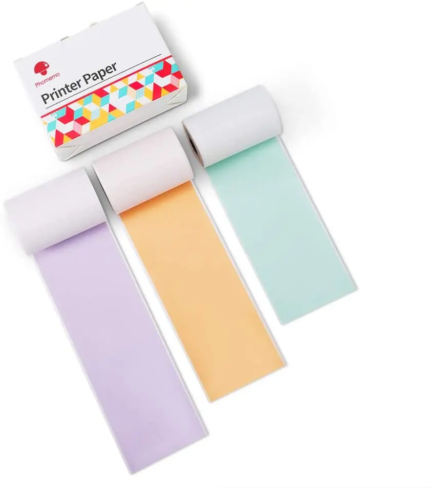 Phomemo Colorful Thermal Sticker Paper for M02/M02 Pro/M02S Mini Printer,50mm x 3.5m, Diameter 30mm, 3 Rolls Thermal Paper