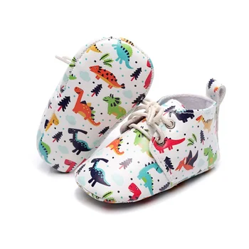 

New Infant Cartoon Print Single Shoes Baby Lace-up Shoes PU Leather Soft Sole Breathable Toddler Shoes