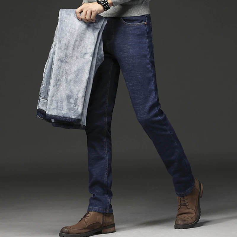 2022 moda uomo Jeans invernali uomo nero Slim Fit pantaloni in velluto  spesso elasticizzato Jeans caldi pantaloni in pile Casual uomo taglie forti| Jeans| - AliExpress