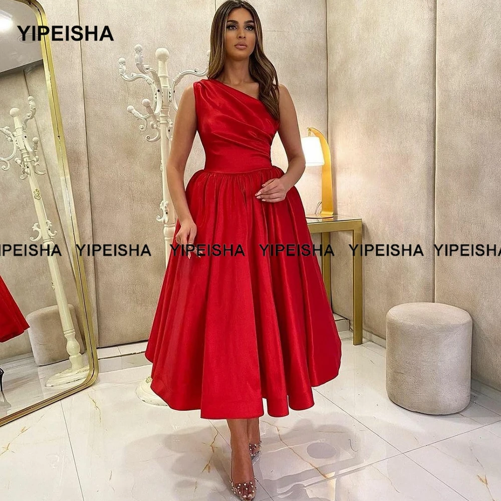 Yipeisha One Shoulder Royal Blue Prom Dresses Tea Length A Line Burgundy Satin Wedding Party Dress Plus Size Homecoming Gowns