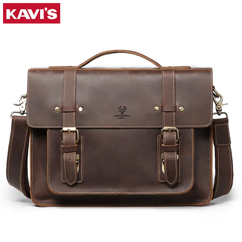 Мужской портфель KAVIS 2020 из натуральной кожи Мужская большая сумка для ноутбука