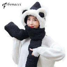 Fibonacci Новинка; Сезон Зима; Теплая обувь с животным шапочка "межвежонок" шарф шапка интегрированный мультфильм плюшевые шапки наушники Для женщин Для мужчин шапки-бини